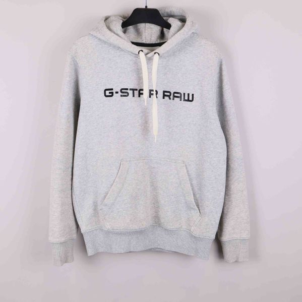 Ljusgrå hoodie med G-Star Raw-logga och känguruficka