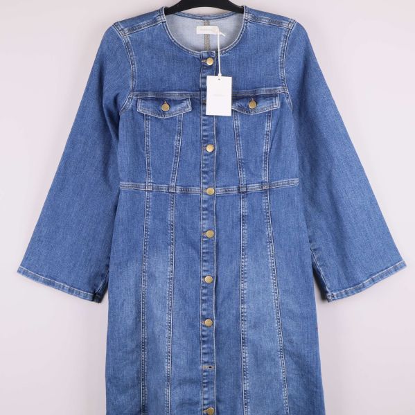 Övre delen av jeansklänning med bröstfickor och knappar