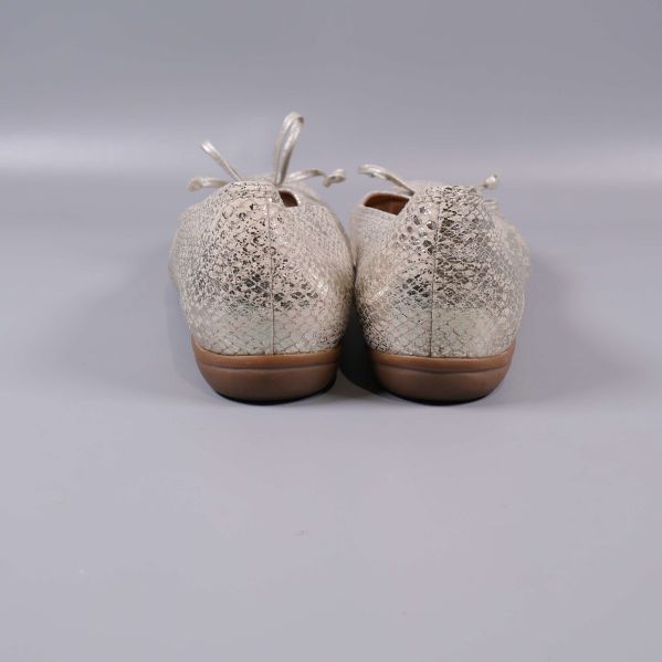 Baksida av ballerinaskor med metallicstruktur