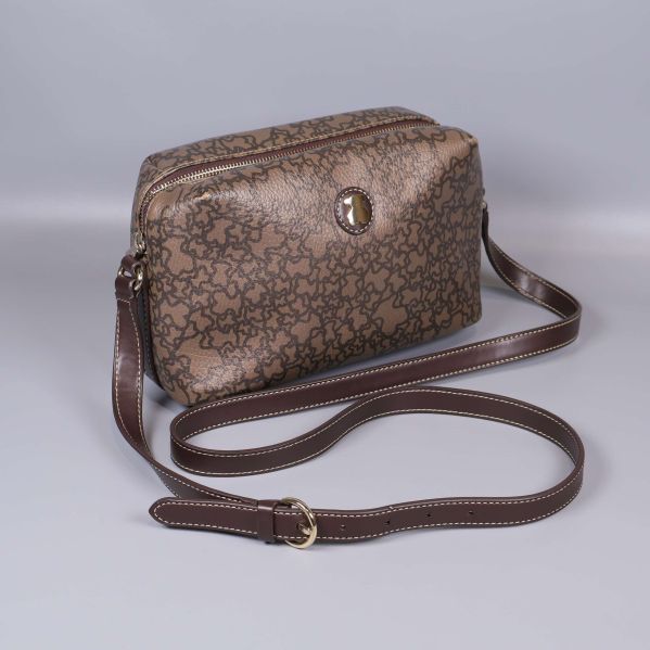 Brun mönstrad axelremsväska med justerbar rem