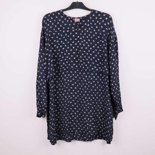 Mönstrad långärmad topp i mörkblått tyg