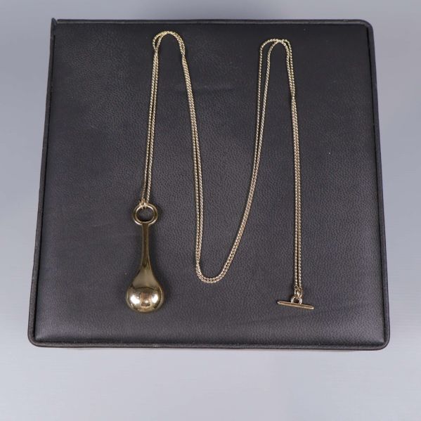 Halsband med kedja och droppformat hänge liggandes platt