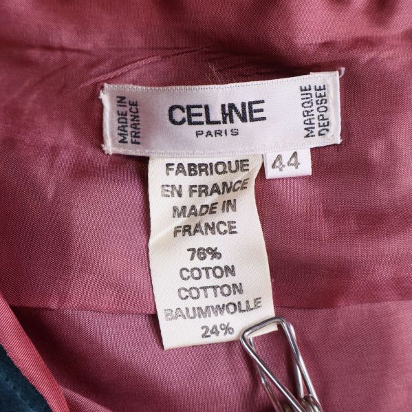 Närbild på Celine etikett och materialinformation, storlek 44