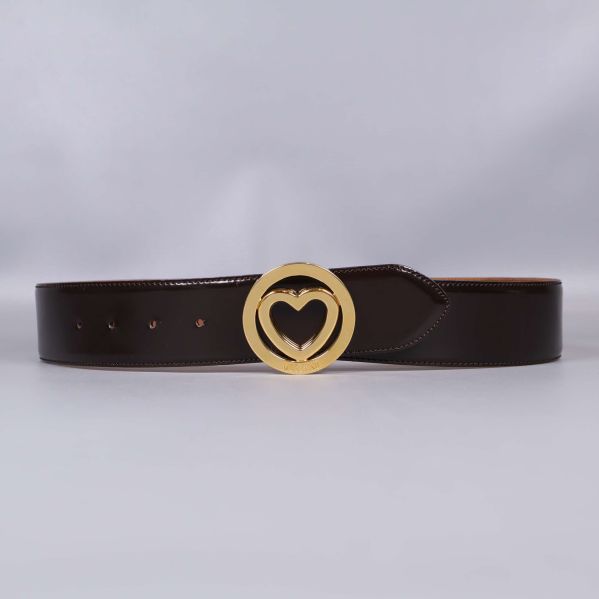  Mörkbruntläderbälte med guldfärgat hjärtspänne