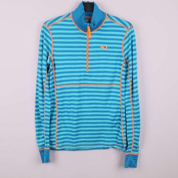 Randig underställströja med dragkedja och orange sömmar framifrån