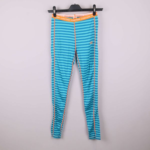 Randiga underställsbyxor med orange midjeresår och sömmar framtill