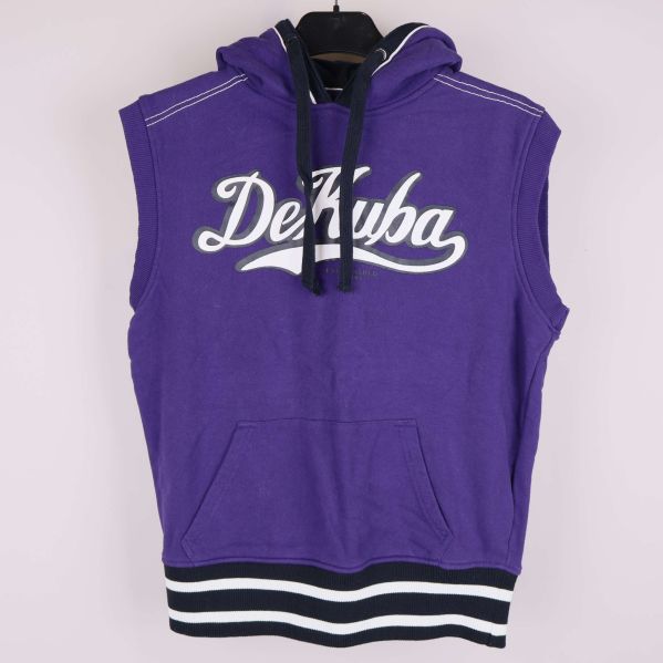 Lila ärmlös hoodie med DeKuba-tryck och huva