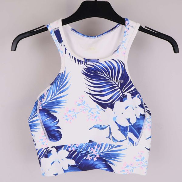 Sport-bh med blåvita blommor och bred axelband