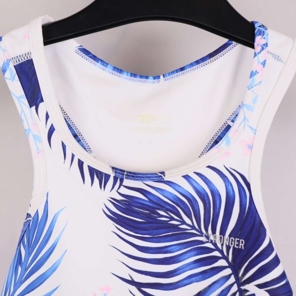 Övre framkant på sport-bh med blått mönster