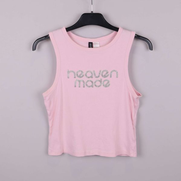 Rosa crop top med silverglittrig text heaven made