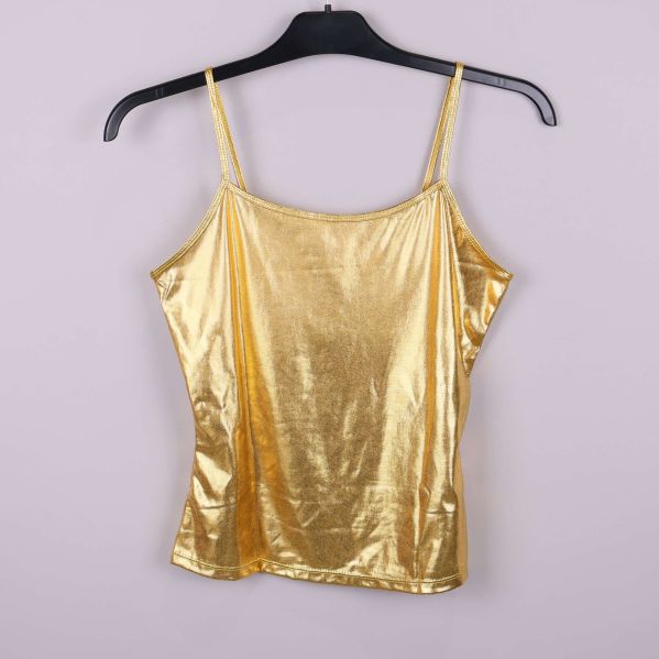 Baksidan av guldig topp med smala axelband