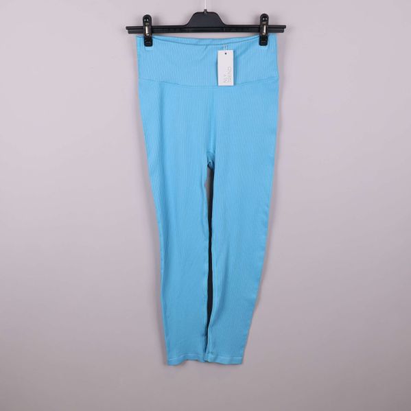 Blå ribbade leggings med hög midja på galge