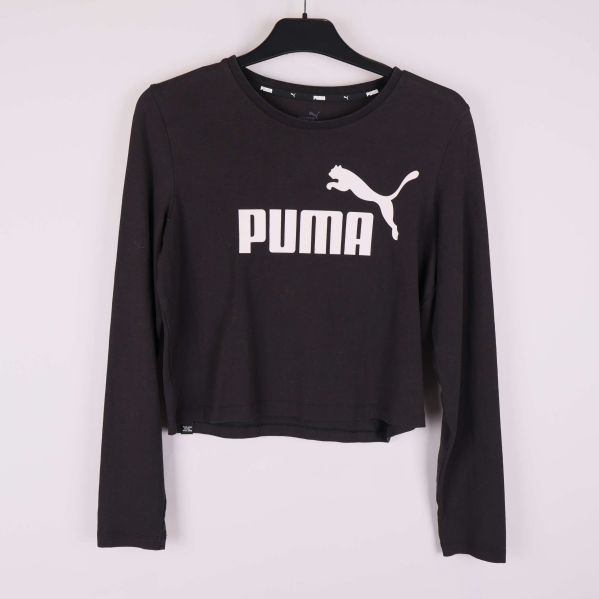 Svart crop top med vit PUMA-logga och långa ärmar