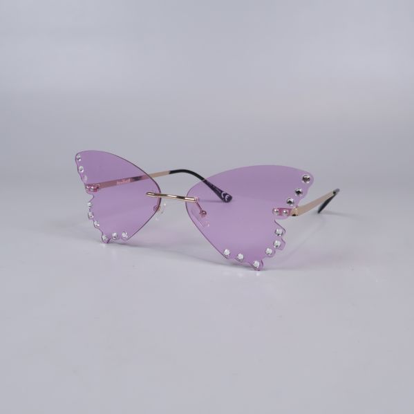 Lila fjärilsformade solglasögon med strasskant