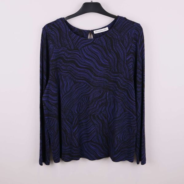 Långärmad blåsvart topp med rund hals och mönster