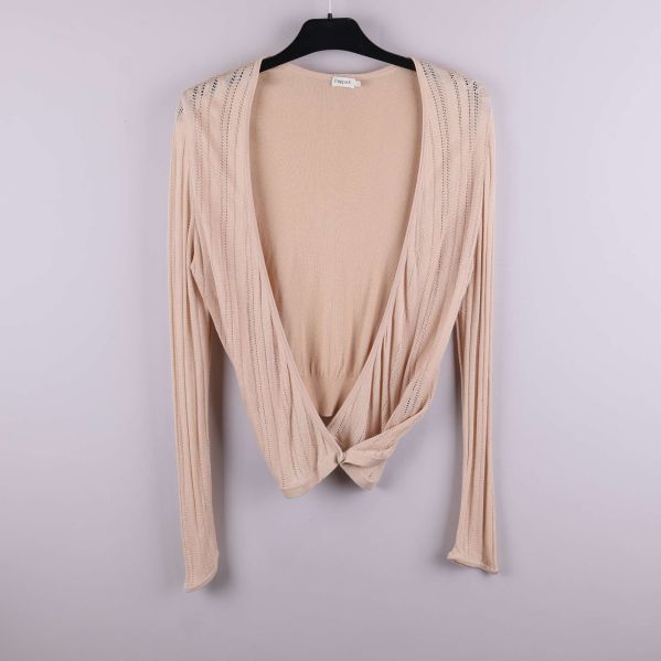 Beige omlottkofta med lång ärm och knut fram