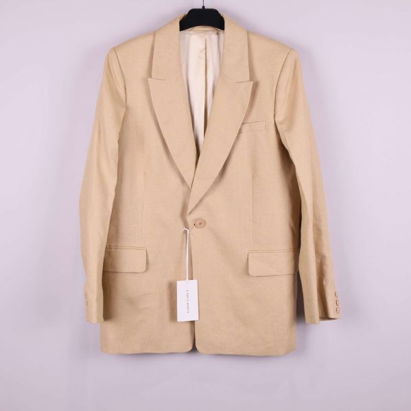 Beige linnekavaj med slag och fickor framtill