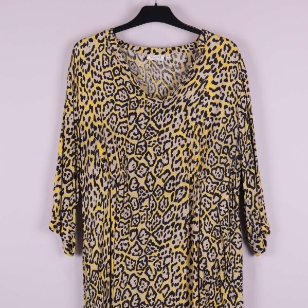 Överdel av leopardmönstrad klänning med v-ringning