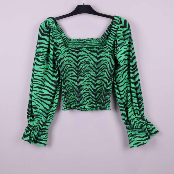 Topp med fyrkantig ringning och långärmade puffärmar