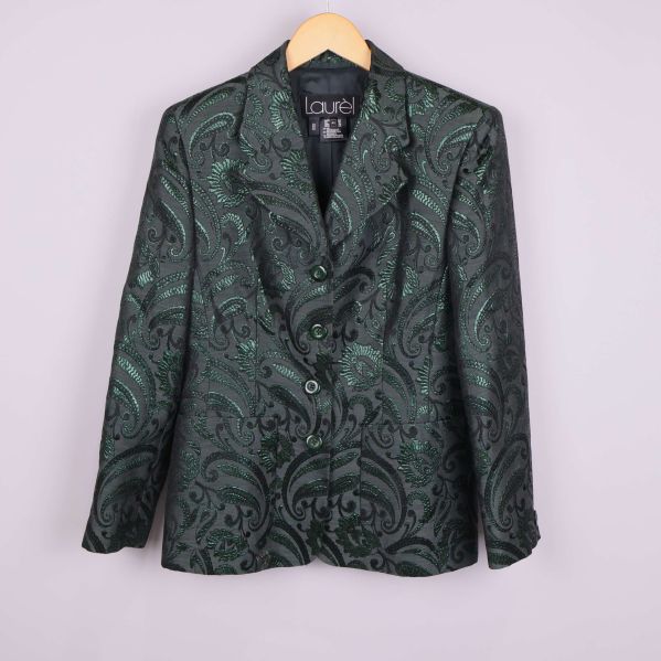 Mönstrad grön blazer med knappar  framifrån