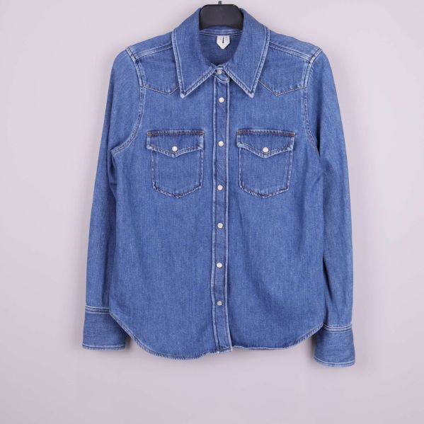 Jeansskjorta i denim med långa ärmar och tryckknappar fram
