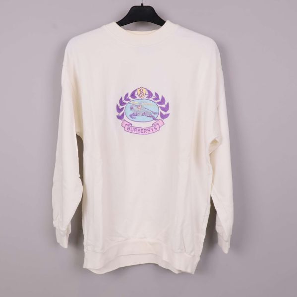 Gräddvit sweatshirt med broderad Burberrys-logga framtill
