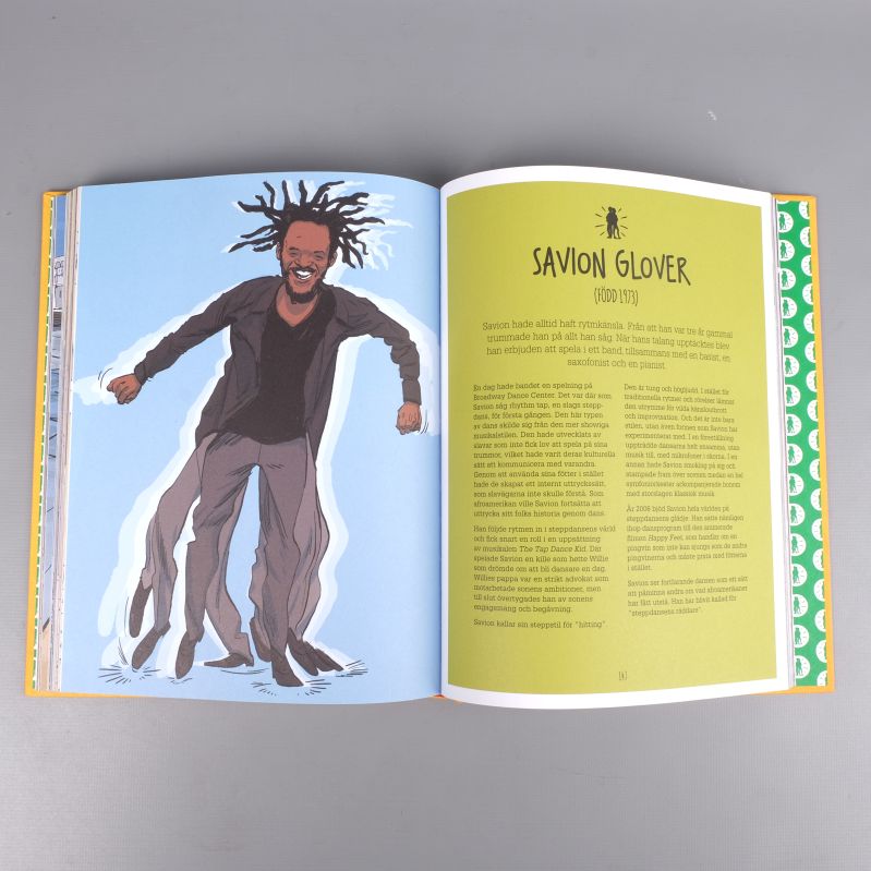 Uppslag med illustration av Savion Glover