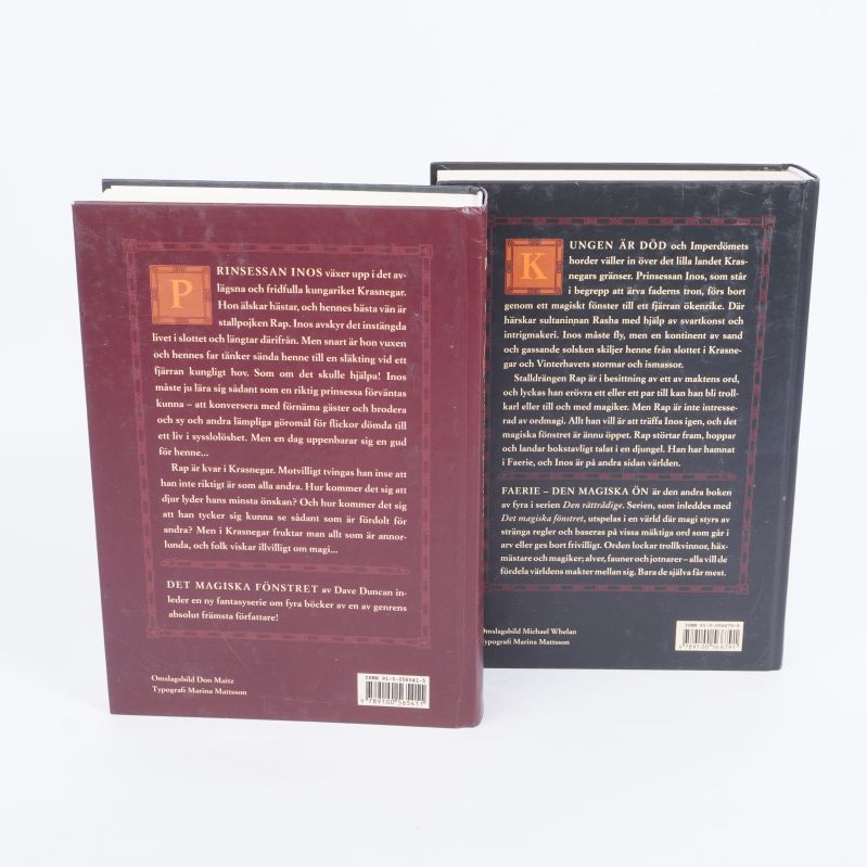 Baksidor av Den Rättrådige böckerna med text och ISBN-nummer