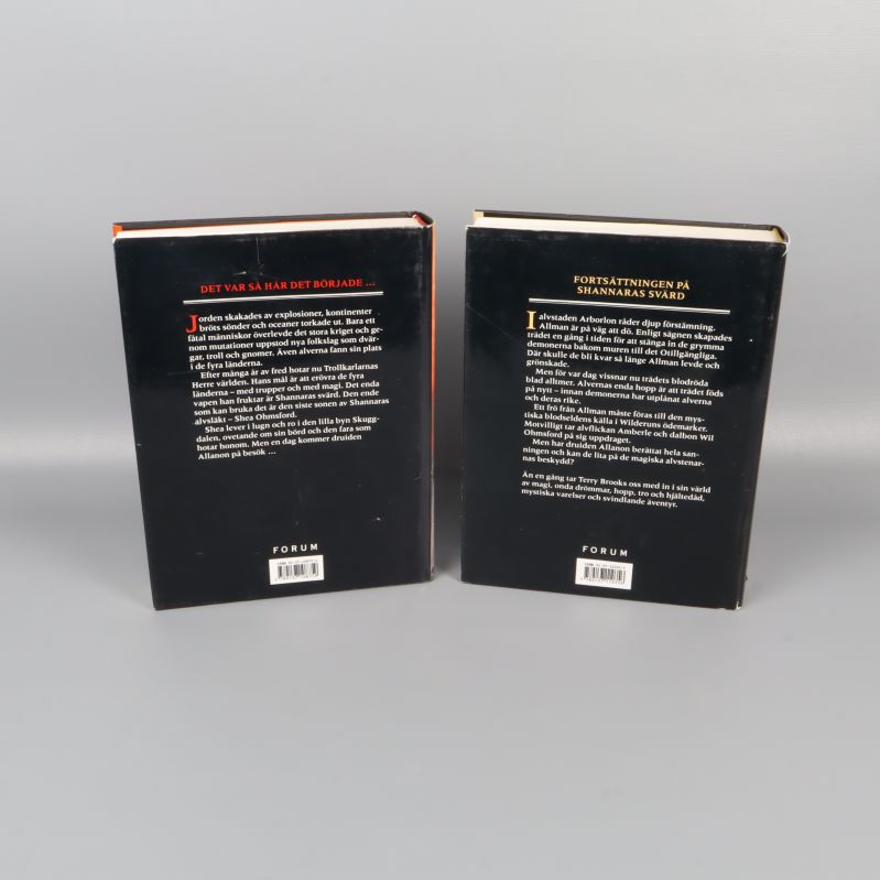 Baksidorna av två böcker av Terry Brooks med författartext och ISBN-koder