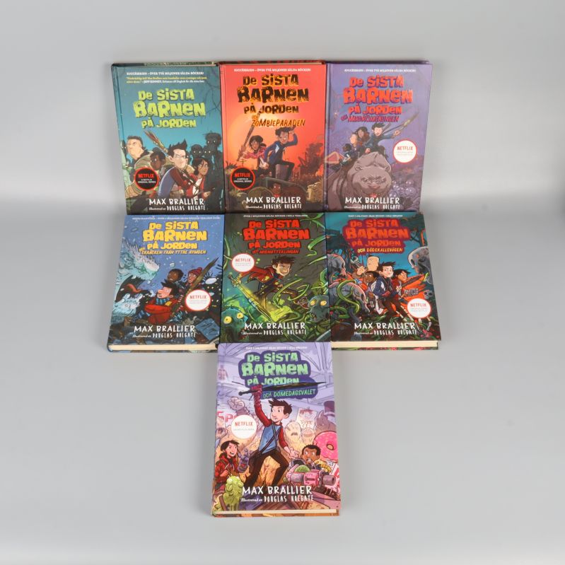 Sju böcker ur serien De sista barnen på jorden med färgstarka omslag