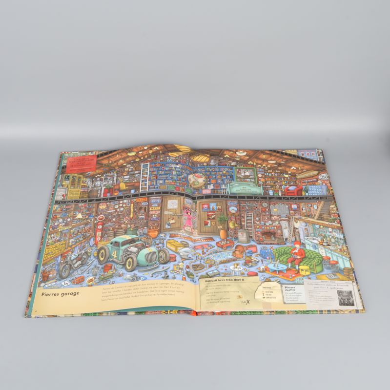 Detaljerad uppslagssida ur Pierre bok som visar ett garage