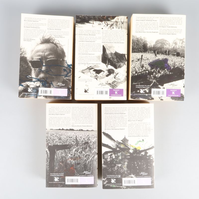 Baksidor på fem böcker placerade i två rader ur Vardagar-serien