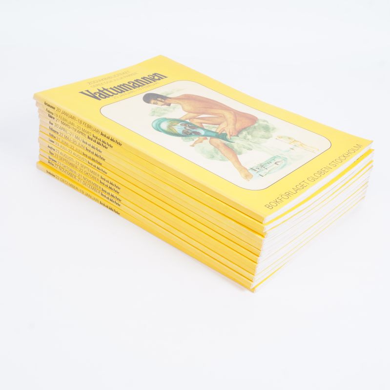 Zodiakbiblioteket, tolv astrologiböcker staplade från sidan