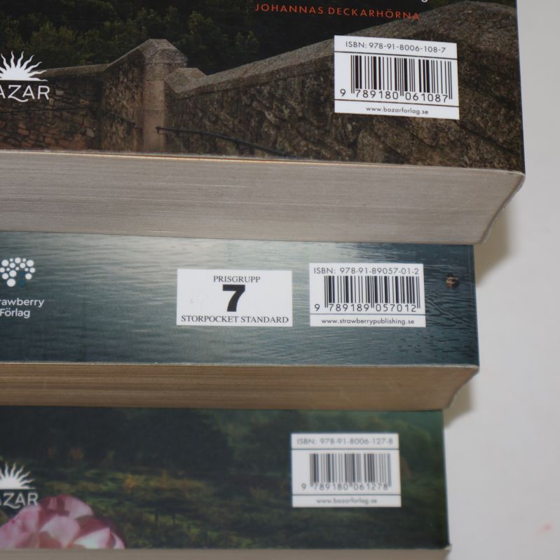 Närbild på två böckers ISBN-nummer och streckkoder