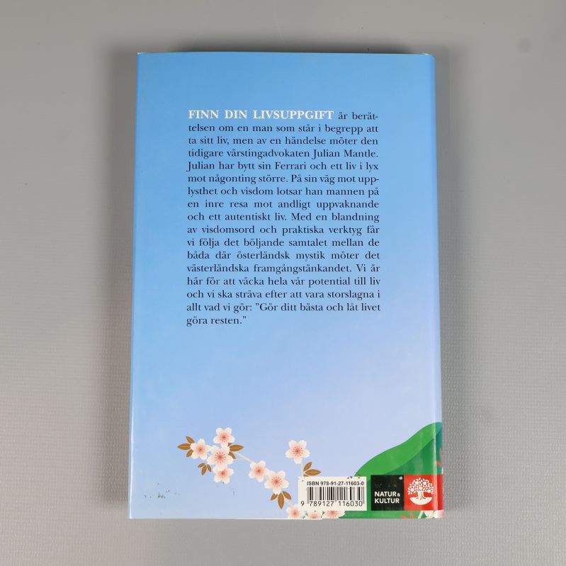 Baksidan av boken Finn din livsuppgift med beskrivande text och ISBN