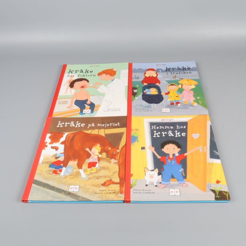 Framsidor av fyra Kråke-böcker upplagda tillsammans