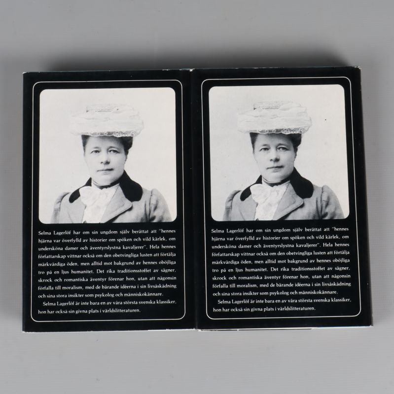 Baksidor av Jerusalem böckerna med foto av Selma Lagerlöf och text