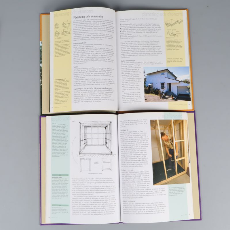 Uppslag ur två av böckerna med instruktioner och illustrationer