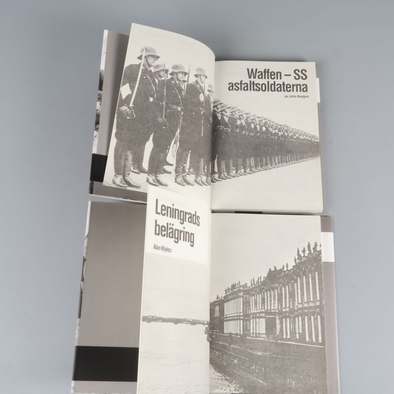 Uppslag i böckerna som visar titelblad och illustration