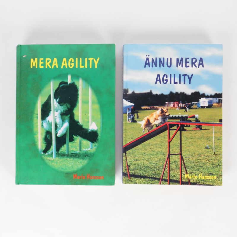 Två böcker om agility träning med hund, framsidor med actionfoton