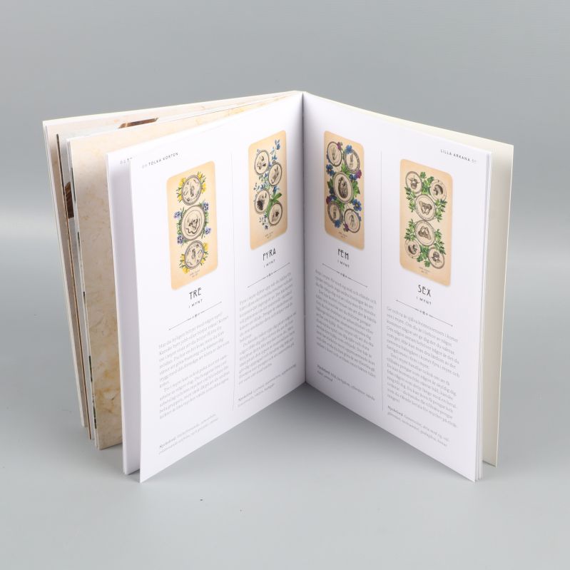 Handbok med fyra tarotkort illustrerade och tolkade uppslag