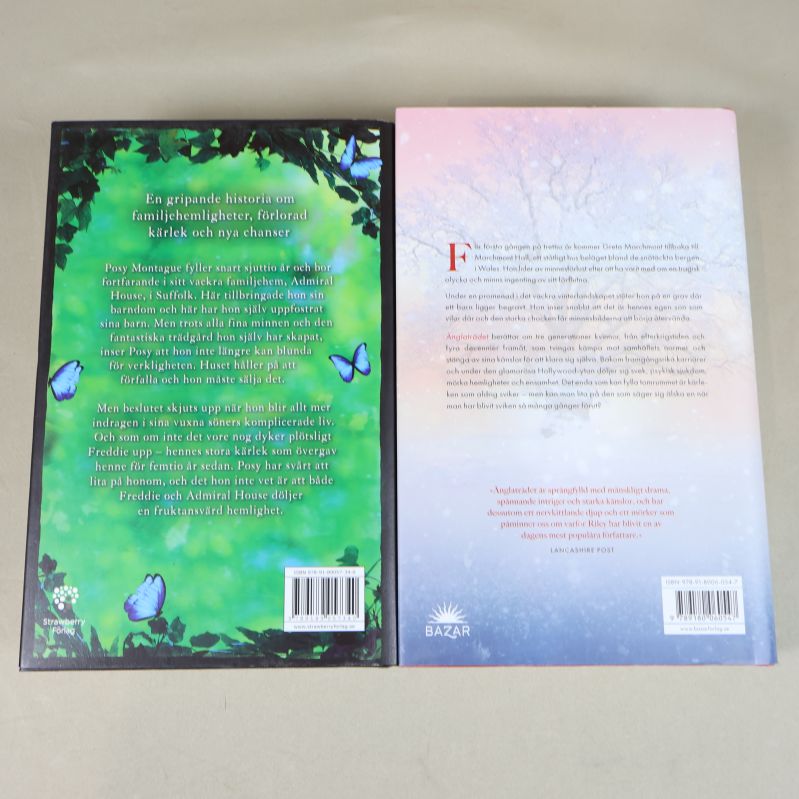 Baksidor med beskrivningstexter på Fjärilsrummet och Änglaträdet