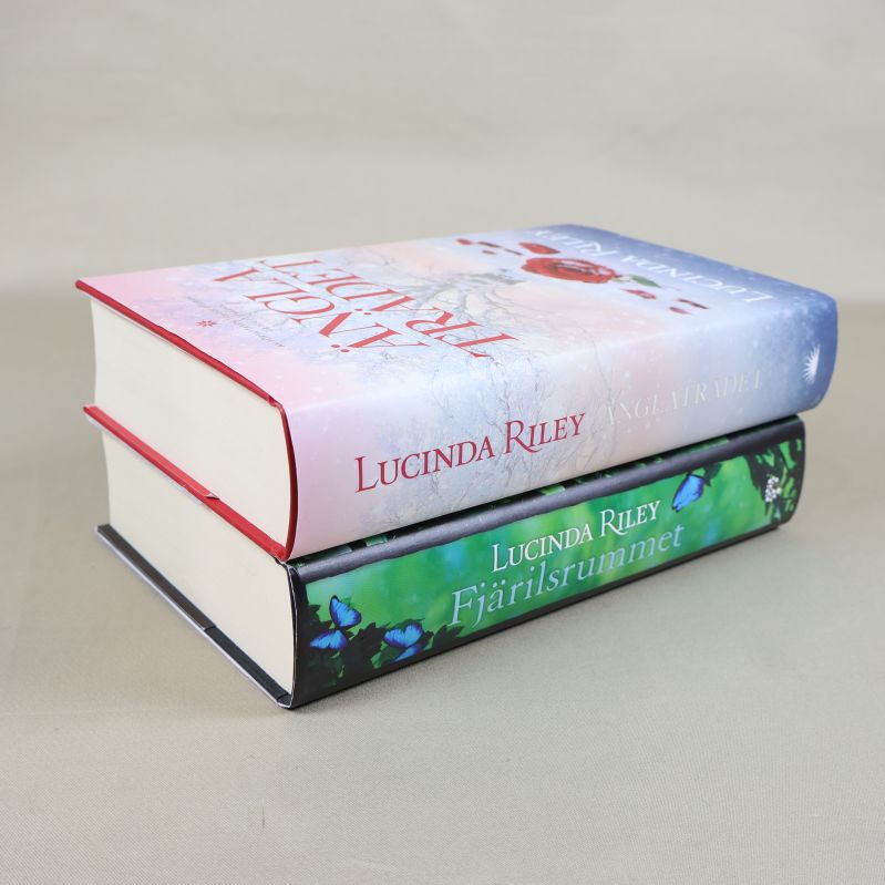 Två böcker staplade, visar tjockleken på båda volymerna