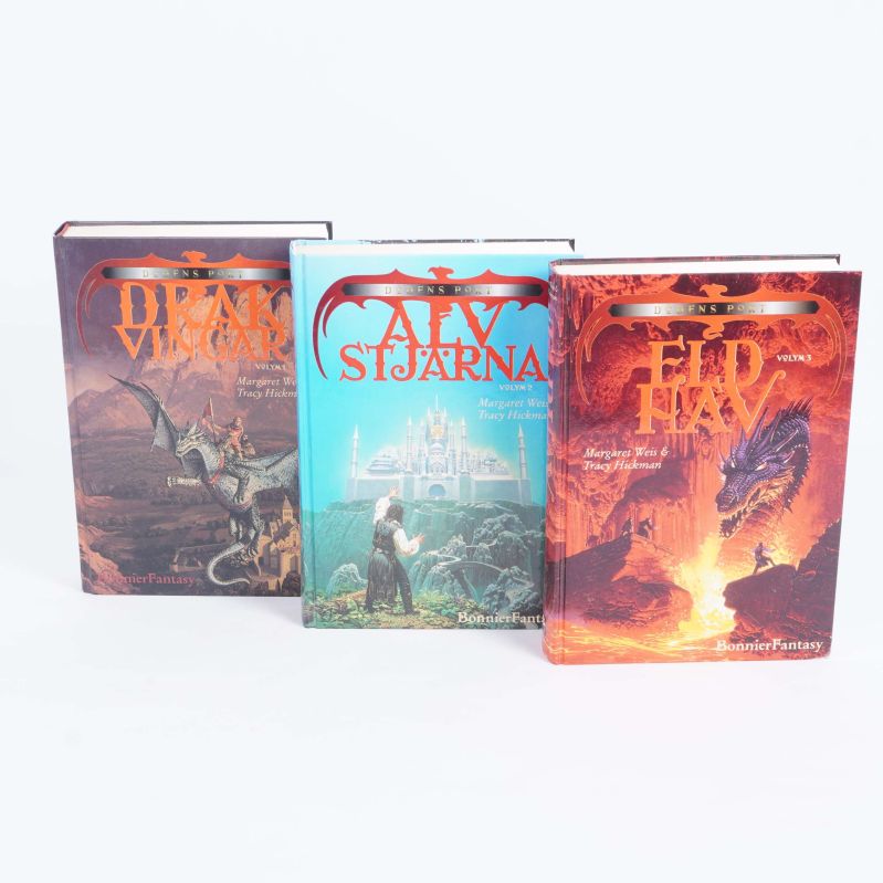 Tre fantasyböcker ur Dödsens port-serien med färgglada omslag