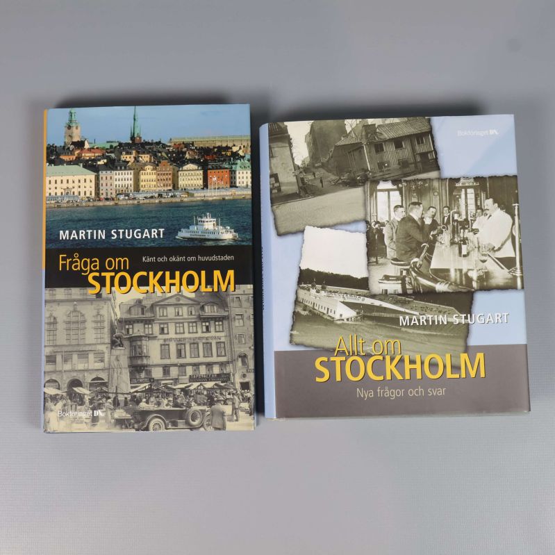 Två böcker om Stockholm av Martin Stugart, liggande sida vid sida