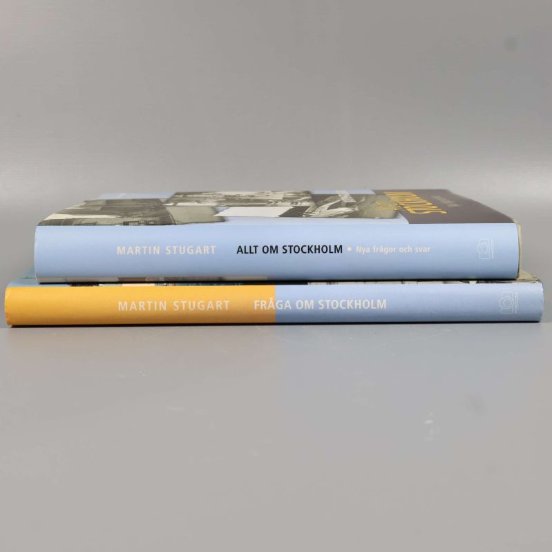 Ryggarna på två inbundna böcker om Stockholm