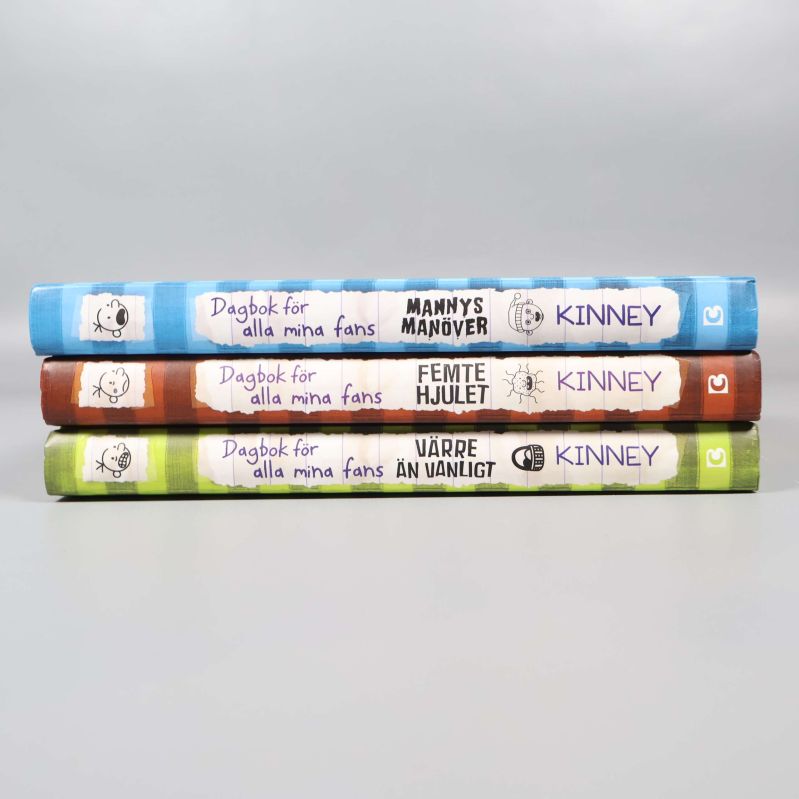 Ryggarna på tre böcker: Dagbok för alla mina fans 6-8, liggande staplade