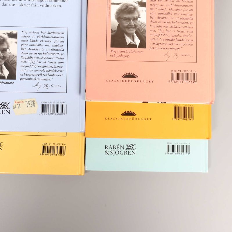 Närbild på baksidor med tydliga ISBN-nummer