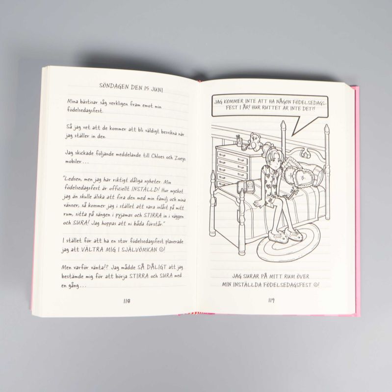 Uppslag med text och illustration ur Nikkis dagbok