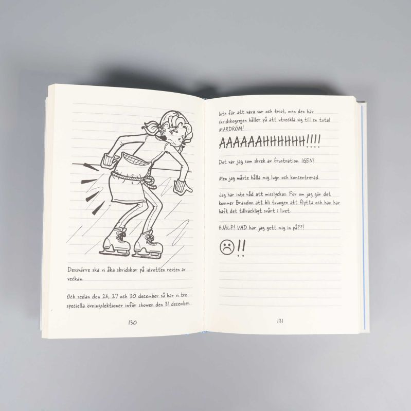 Uppslag ur Nikkis dagbok med illustration av skridskoåkande tjej